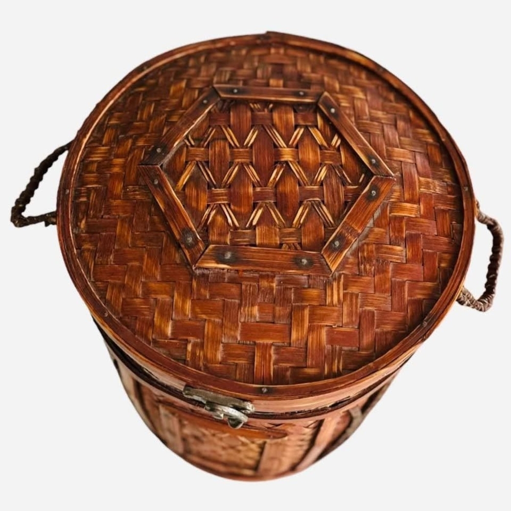 Mid 20th Century Chinese Rattan Wedding Basket Picnic Basket Wicker Vintage Box - Picture 5 of 9